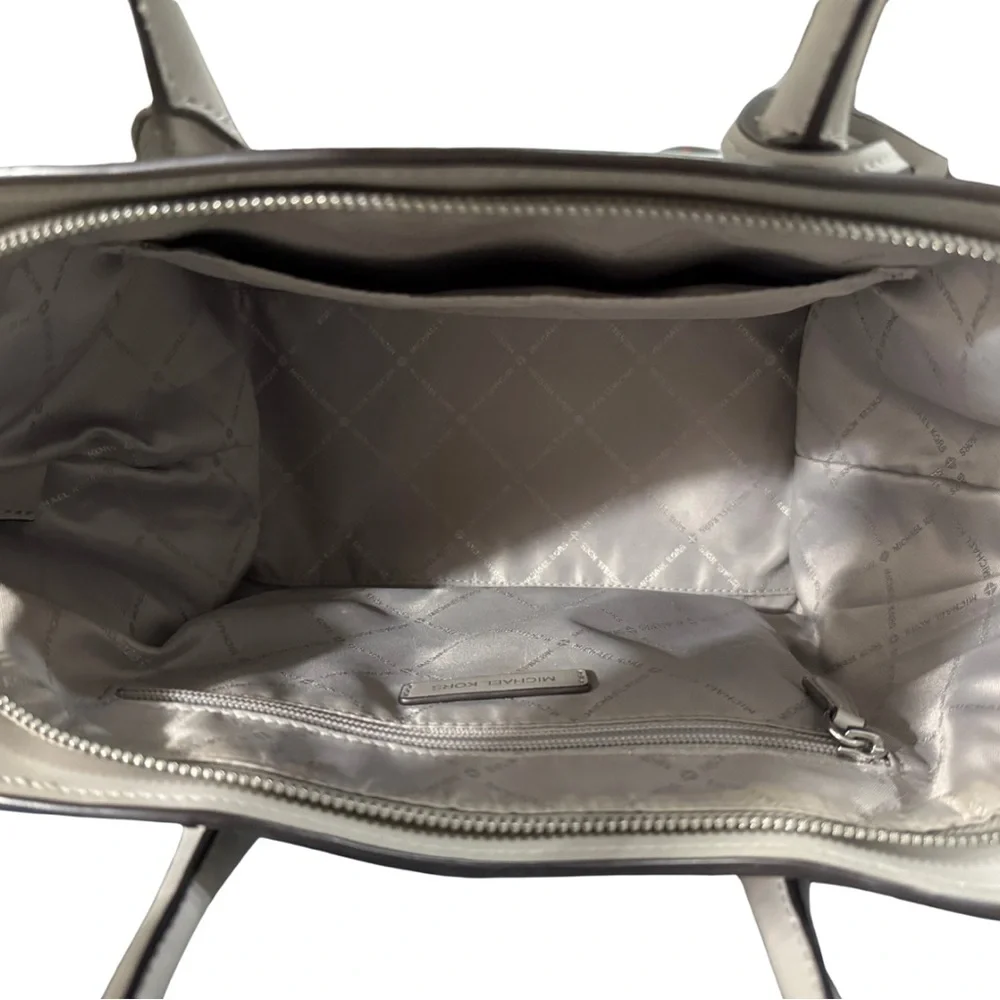 Michael Kors Avril Medium Satchel Cement Grey Pebbled Leather Handbag - Picture 9 of 10